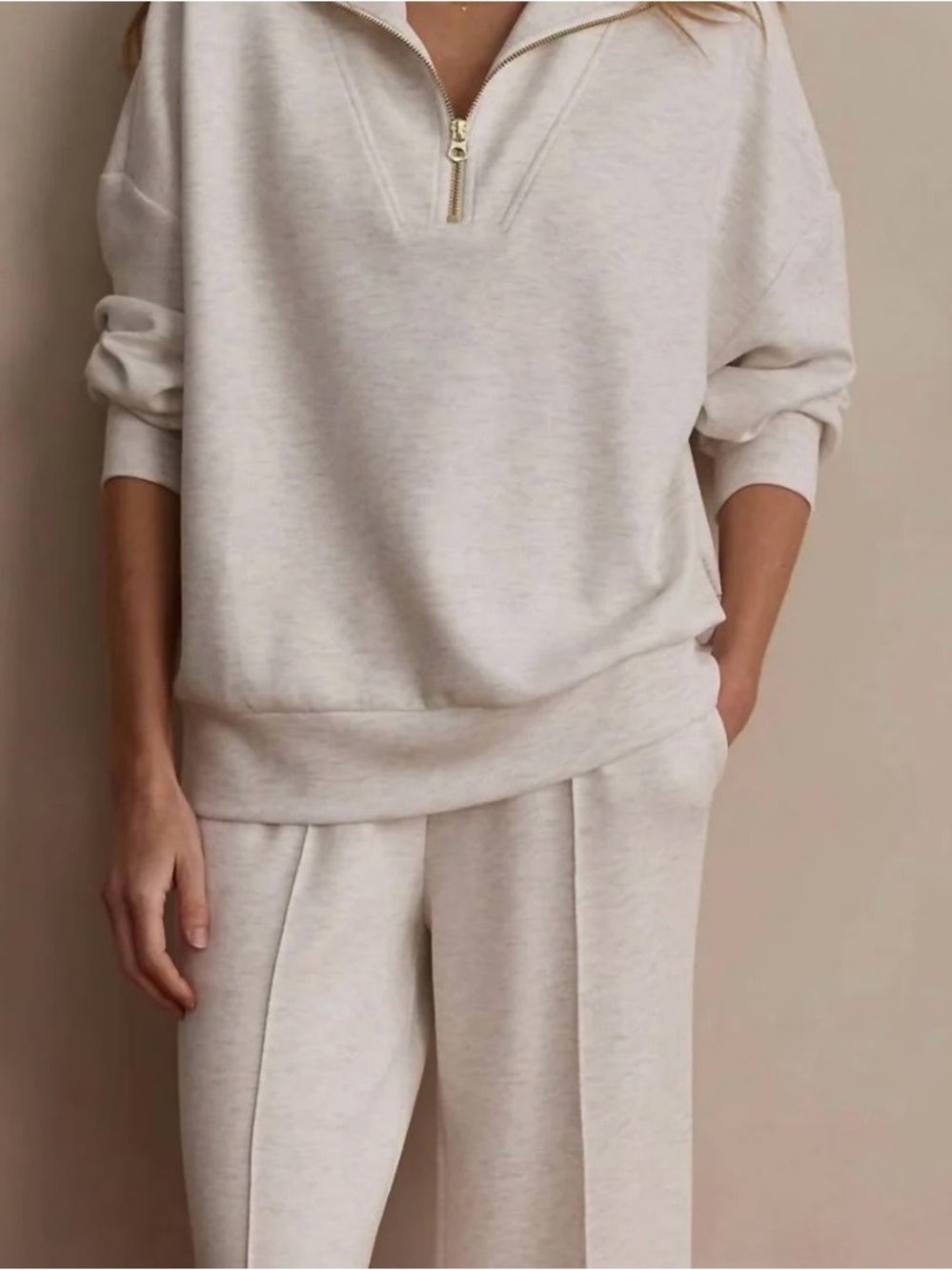 Varley Hawley Half-Zip Sweatshirt in Ivory Marl Sz M